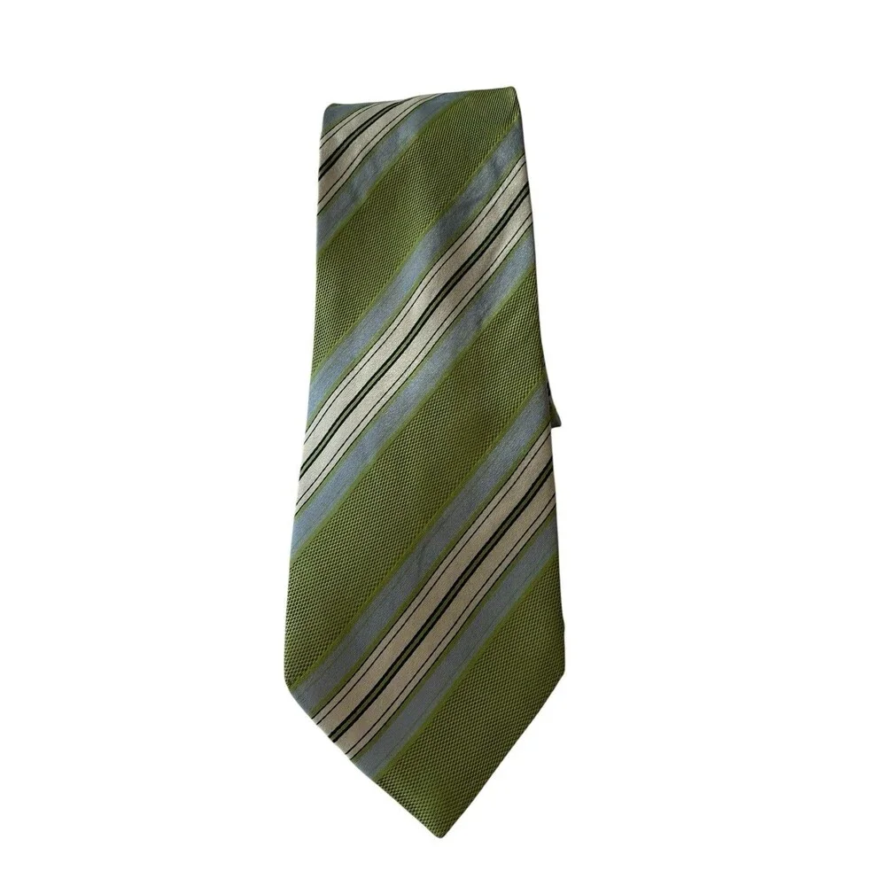 Massimo Bizzocchi Tie Mens Green‎ Blue Striped All Silk Made In Italy Classic